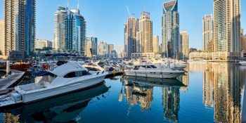 Dubai marina skyline in United Arab Emirates Dubai marina daytime skyline in United Arab Emirates